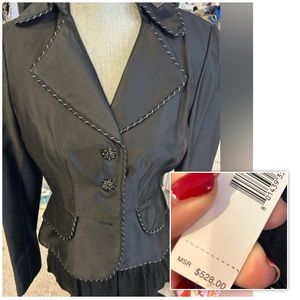 Elie Tahari Black Silk Dress Jacket/Blazer with Crystal Buttons-sz M-NWT